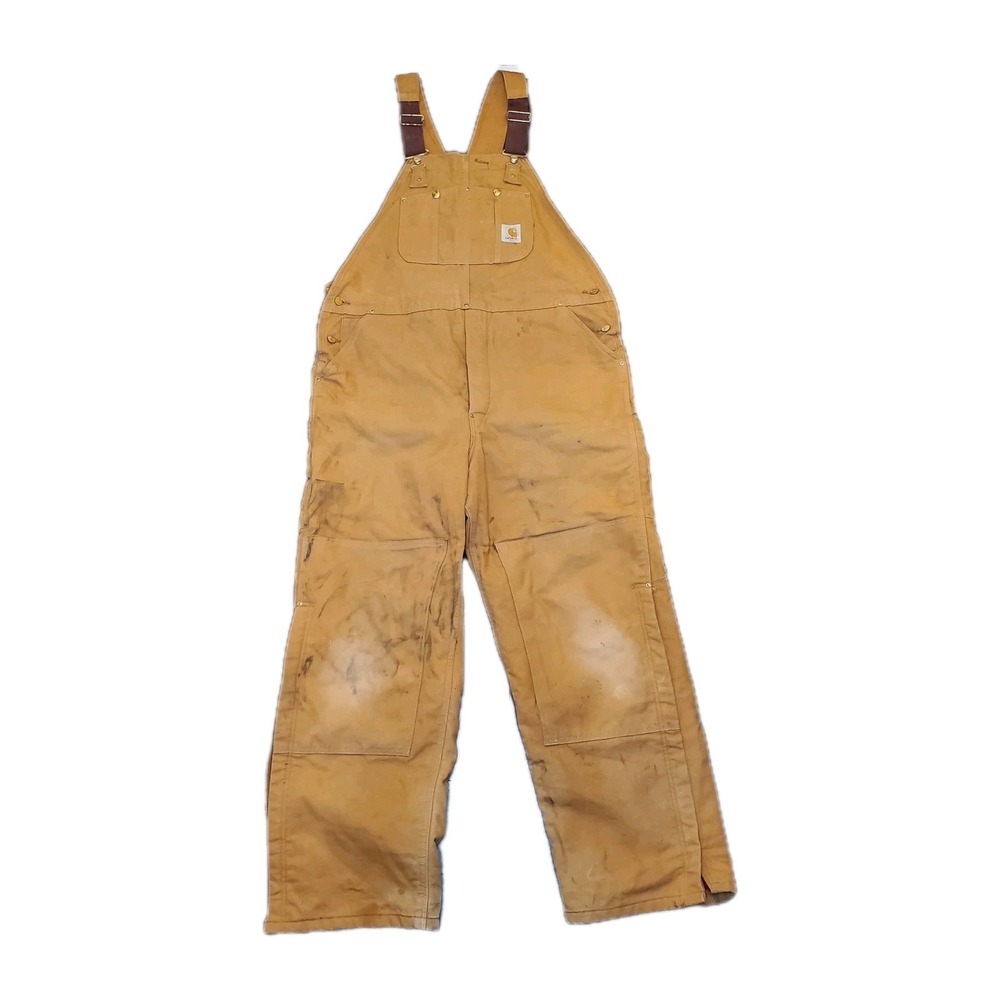 Vintage Carhartt Mens Brown Insulated Duck Canvas Bib Overalls Size XL Workwear